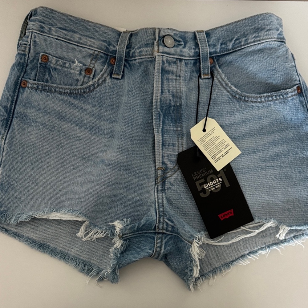 Levi's Premium 501 Light Blue Frayed Hem High Rise Jean Shorts - New with Tags